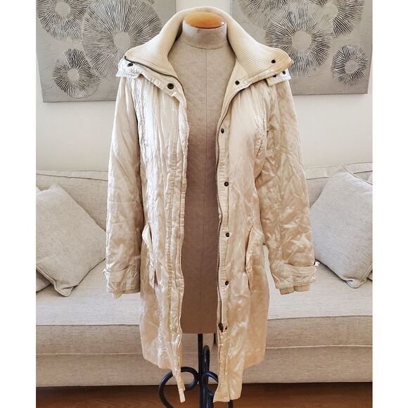 Pasha & Jo Champagne Long Hooded Medium-Weight Puffy Jacket size Small - Picture 2 of 12